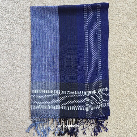 Accessories - Blue Lightweight Summer Scarf with White Stitch Detail